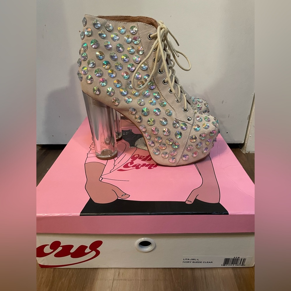 Jeffrey Campbell Beige Platform Boots with Clear Heels